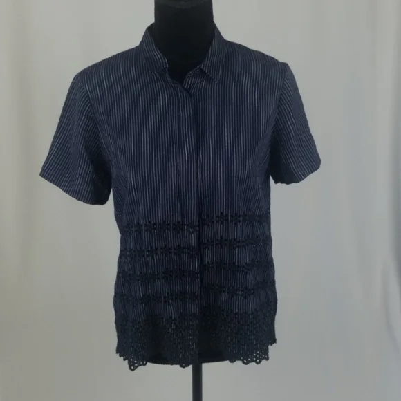 Madewell M eyelet striped button front blouse - Picture 2 of 6